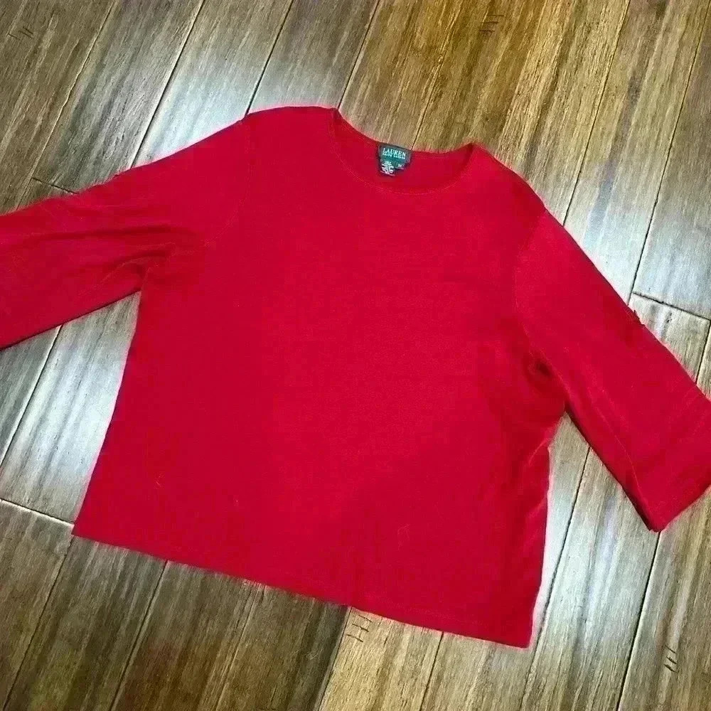Lauren Ralf Lauren red adjustable 3/4 length sleeve top - size 3X